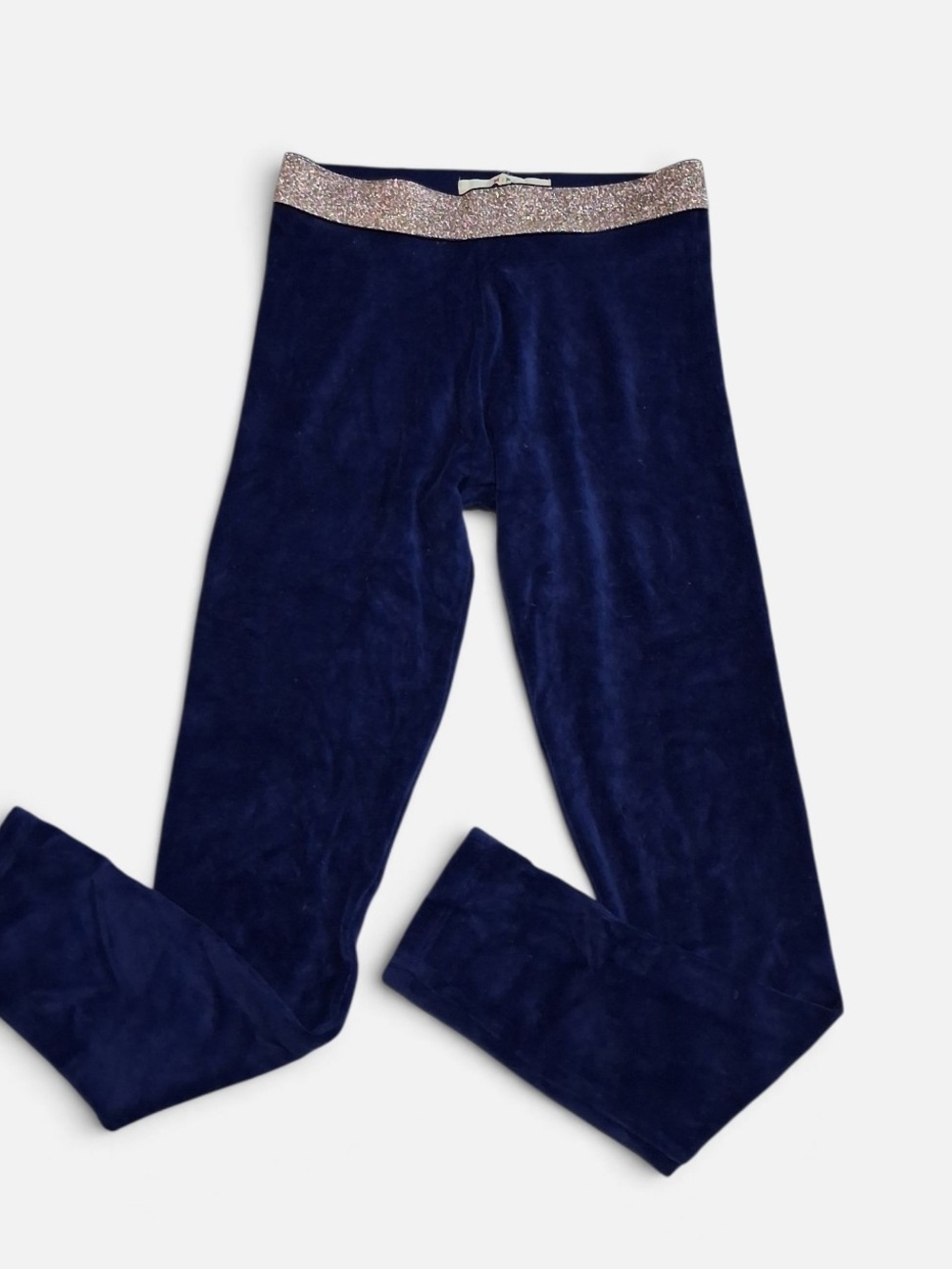 Mini Boden Girls Navy Velvet Leggings Glitter Waistband 9/10